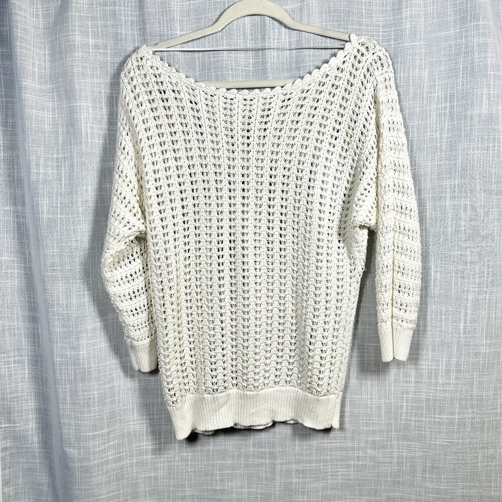 Free People White Off the Shoulder Cross Net Sweater Size Large Preowned